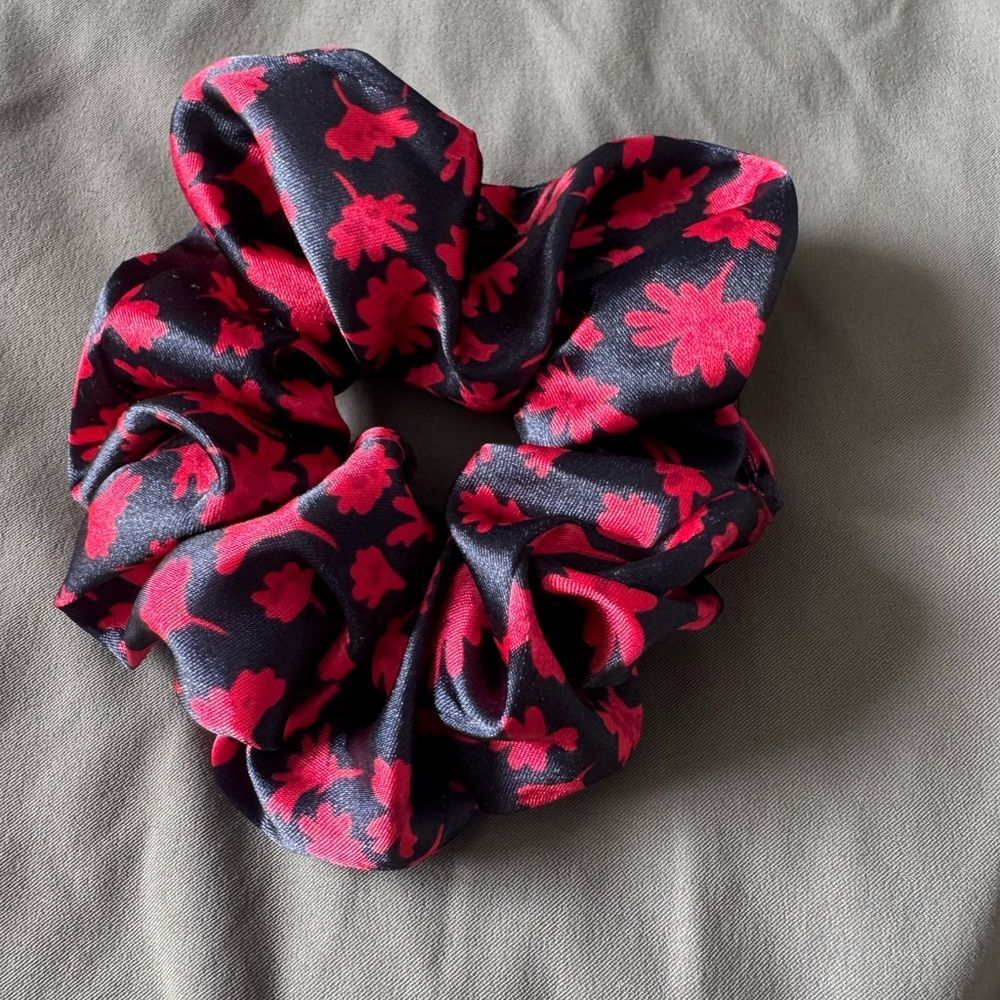 Floral Black and Red Scrunchie Handmade